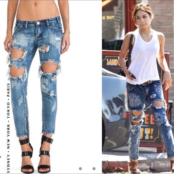 One Teaspoon Freebird Trashed Skinny Jeans Size 26 Zip Hem - Picture 2 of 5